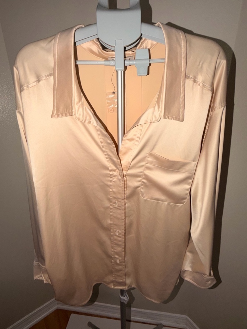 HYFVE Oversized Champagne Satin Button Front Blouse